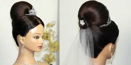 Весільні зачіски на середнє волосся з фатою — високі, зібрані, розпущені з діадемою і прикрасами