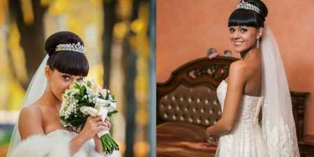 Весільні зачіски на середнє волосся з фатою — високі, зібрані, розпущені з діадемою і прикрасами