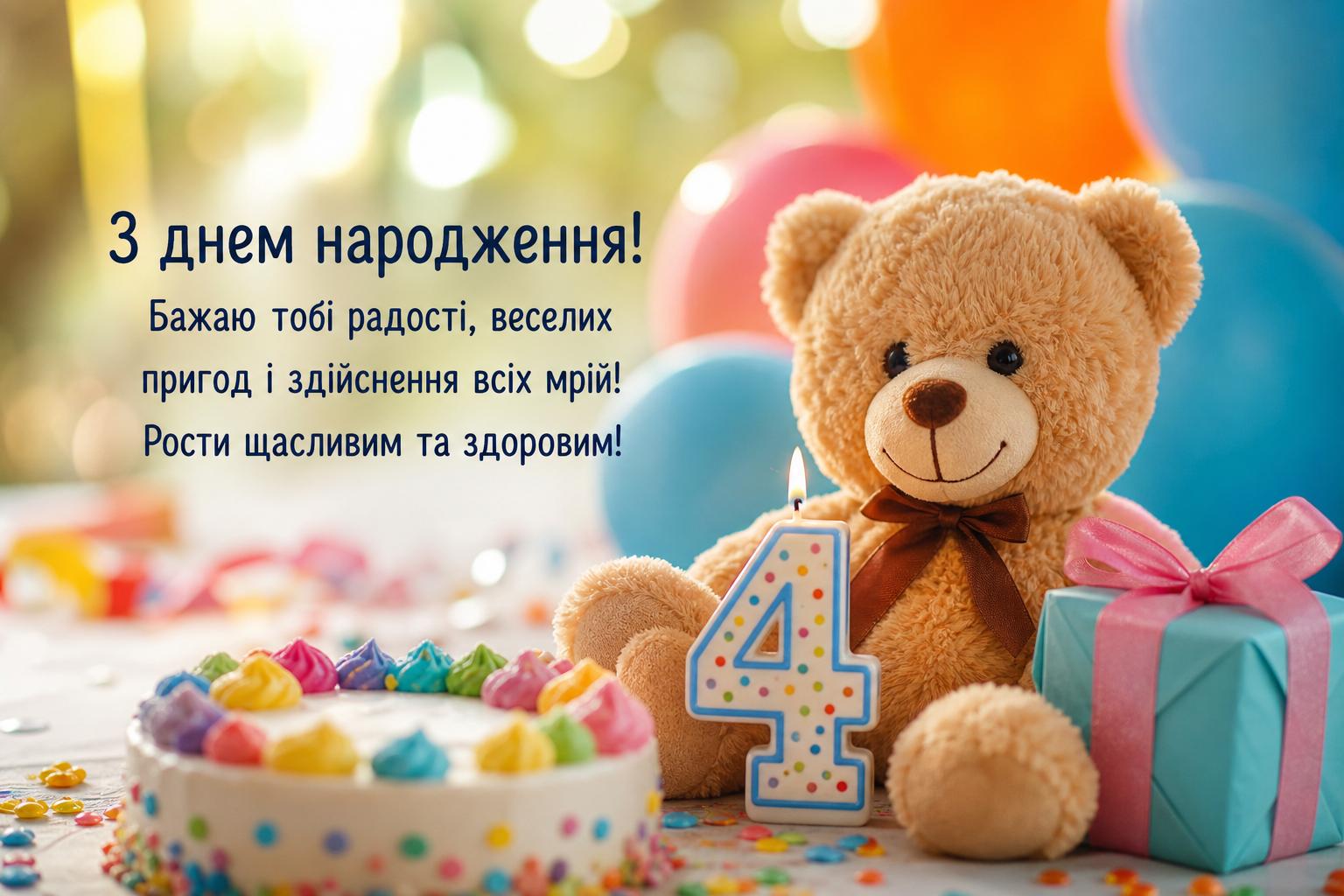 СМС привітання з днем народження дитині на 4 роки у прозі, українською мовою. Привітання у віршах (опціонально) СМС привітання з днем народження дитині на 4 роки у прозі, українською мовою. Привітання у віршах (опціонально) фото