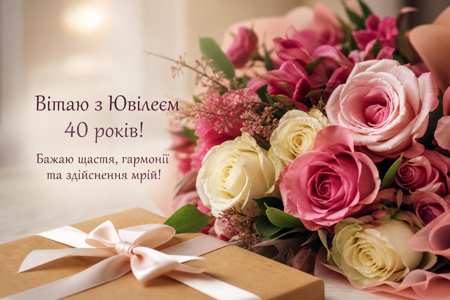 СМС привітання на Ювілей 40 років жінці у прозі, українською мовою