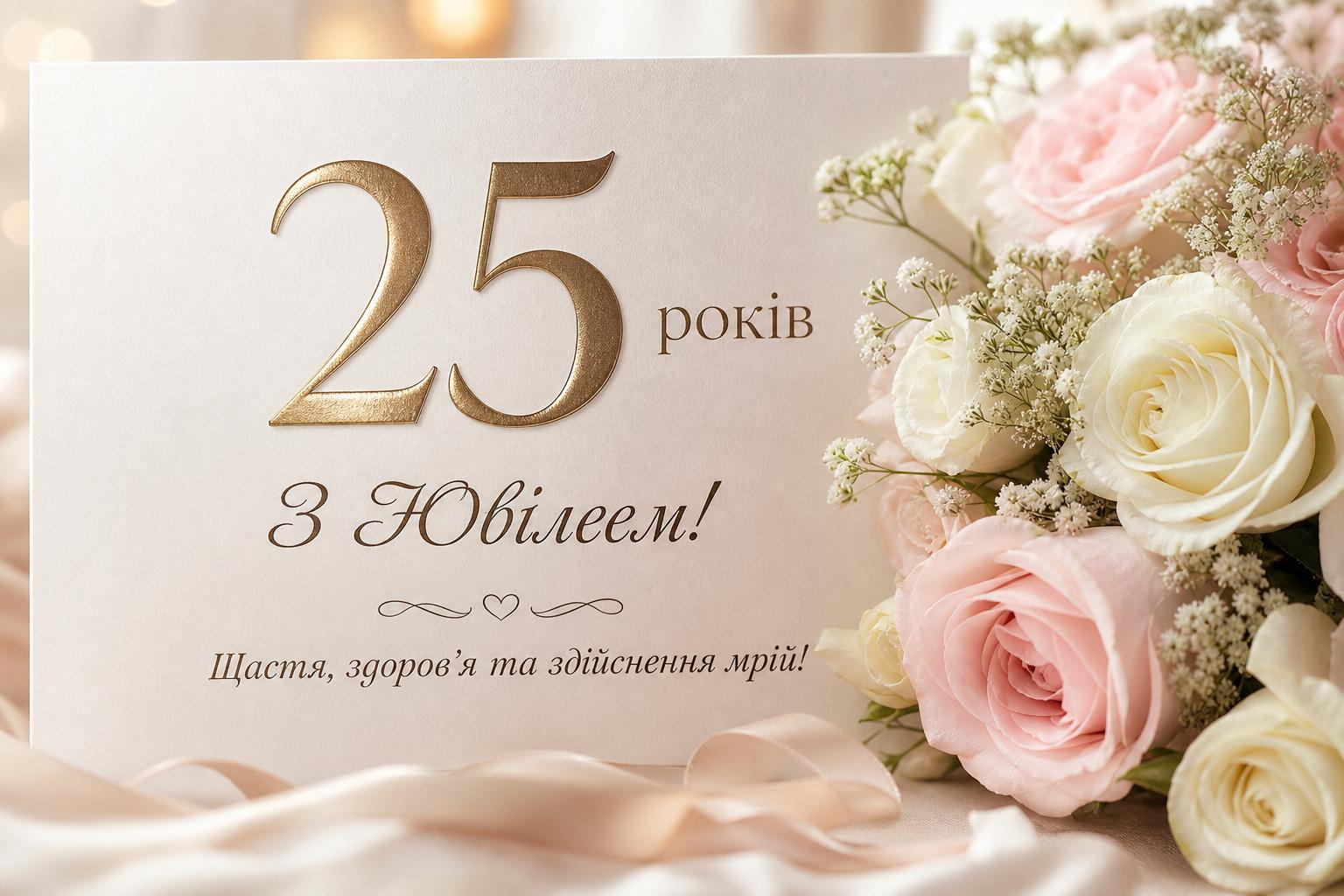 Кращі привітання на Ювілей 25 років у прозі, українською мовою. Привітання у віршах на 25 років Кращі привітання на Ювілей 25 років у прозі, українською мовою. Привітання у віршах на 25 років фото
