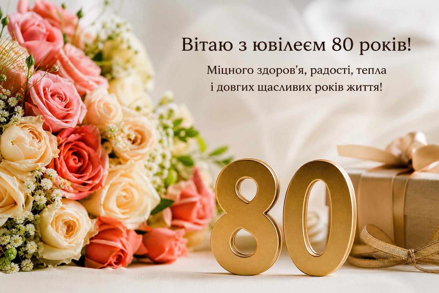 СМС привітання на Ювілей 80 років у прозі, українською мовою
