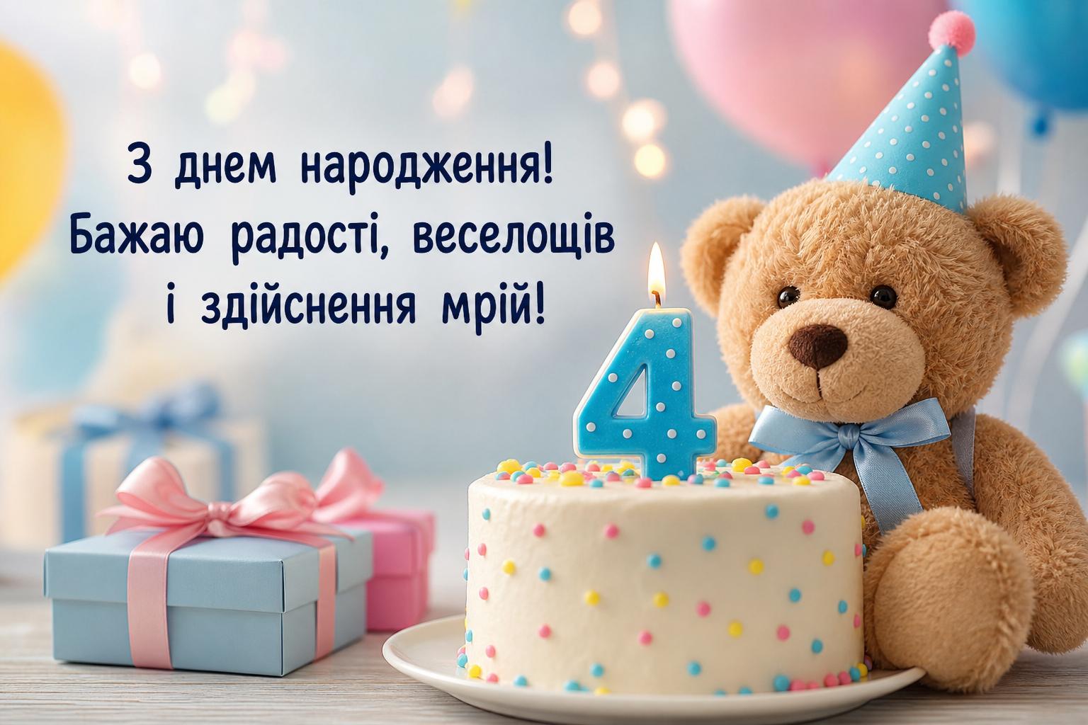 СМС привітання з днем народження дитині на 4 роки у прозі, українською мовою. Короткі побажання (для СМС) СМС привітання з днем народження дитині на 4 роки у прозі, українською мовою. Короткі побажання (для СМС) фото