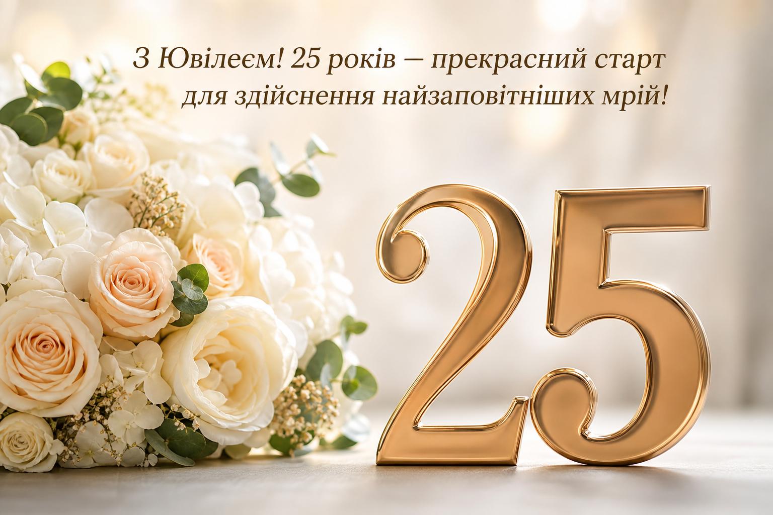 Кращі привітання на Ювілей 25 років у прозі, українською мовою. Привітання у прозі на 25 років Кращі привітання на Ювілей 25 років у прозі, українською мовою. Привітання у прозі на 25 років фото