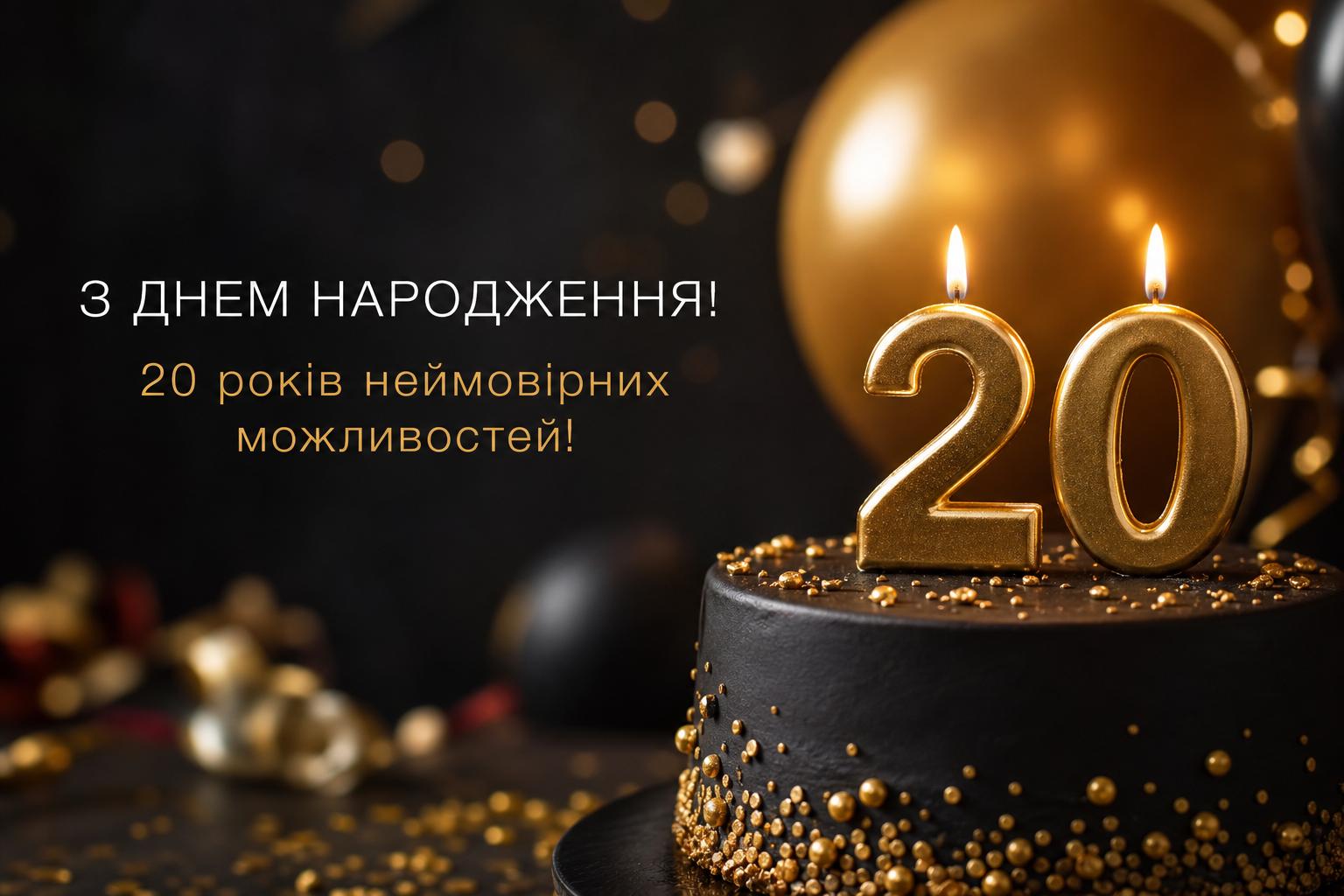 Короткі привітання з 20 річчям, з днем народження 20 років дівчині, хлопцю українською мовою