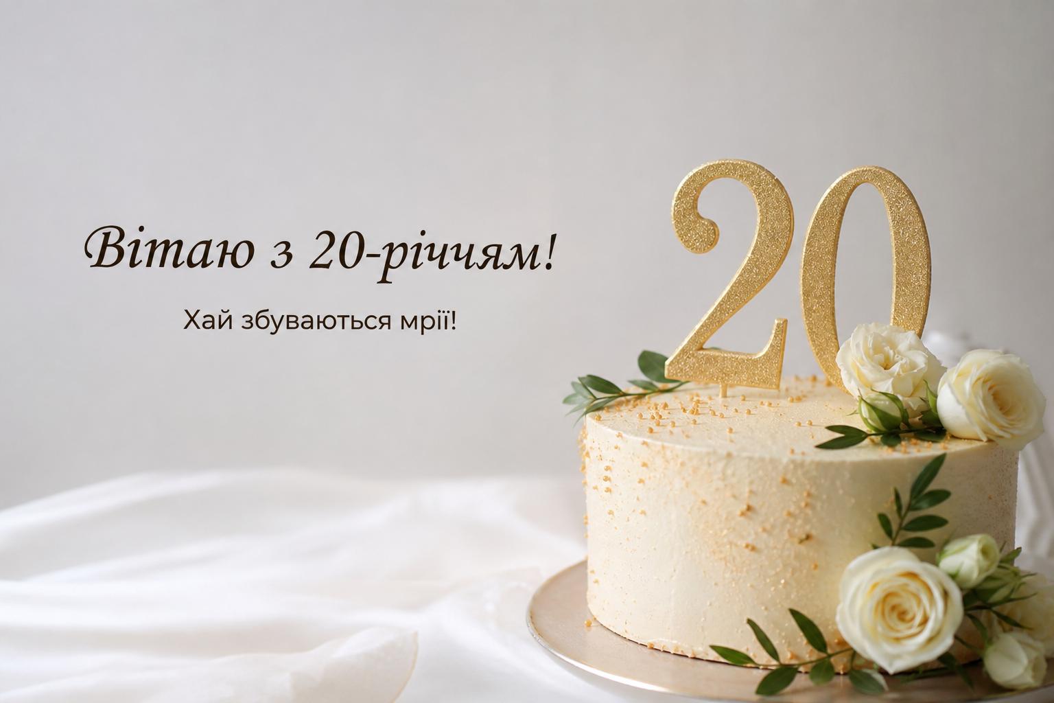 Короткі привітання з 20 річчям, з днем народження 20 років дівчині, хлопцю українською мовою. Привітання у прозі Короткі привітання з 20 річчям, з днем народження 20 років дівчині, хлопцю українською мовою. Привітання у прозі фото