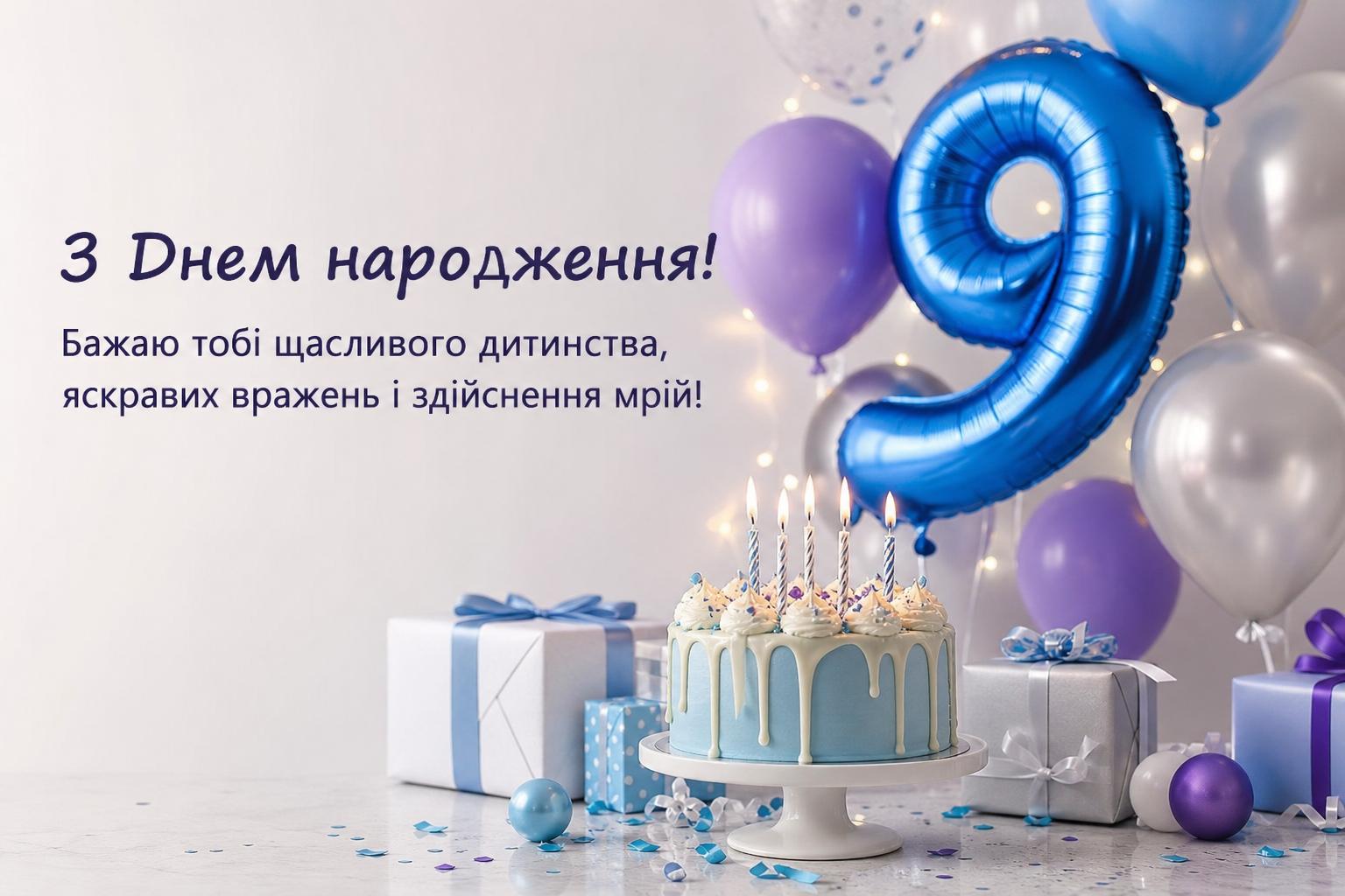 СМС привітання з днем народження дитині на 9 років у прозі, українською мовою. Привітання у віршах з днем народження на 9 років СМС привітання з днем народження дитині на 9 років у прозі, українською мовою. Привітання у віршах з днем народження на 9 років фото