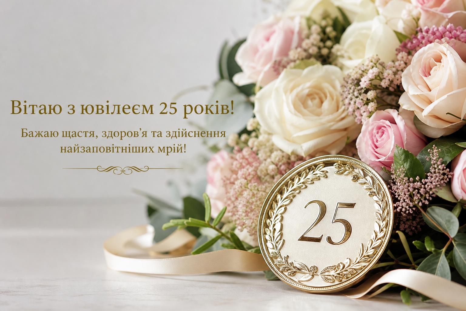 Кращі привітання на Ювілей 25 років у прозі, українською мовою