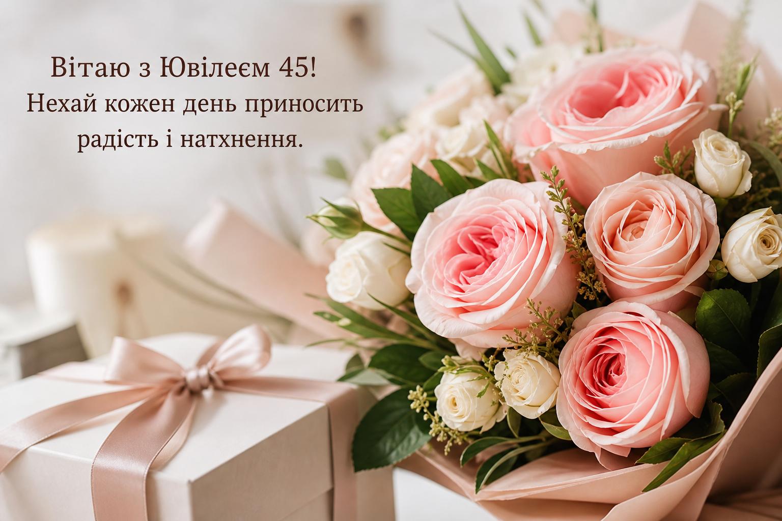 СМС привітання на Ювілей 45 років жінці у прозі, українською мовою