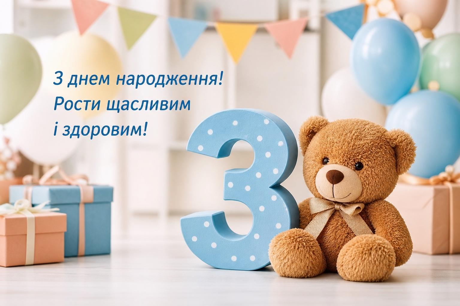 СМС привітання з днем народження дитині на 3 роки у прозі, українською мовою