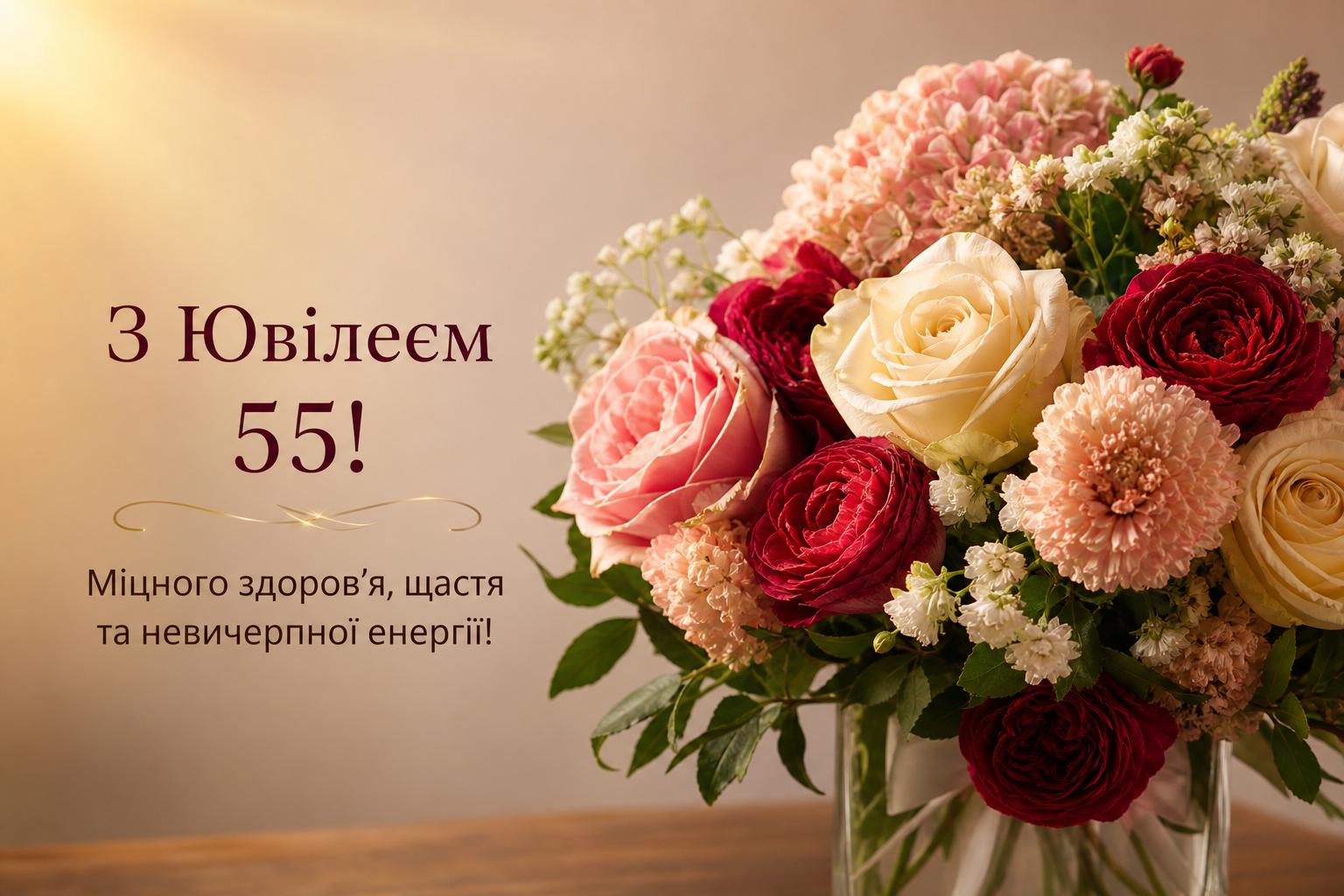 Оригінальні привітання на Ювілей 55 років до сліз. Короткі побажання з 55-річчям для СМС Оригінальні привітання на Ювілей 55 років до сліз. Короткі побажання з 55-річчям для СМС фото