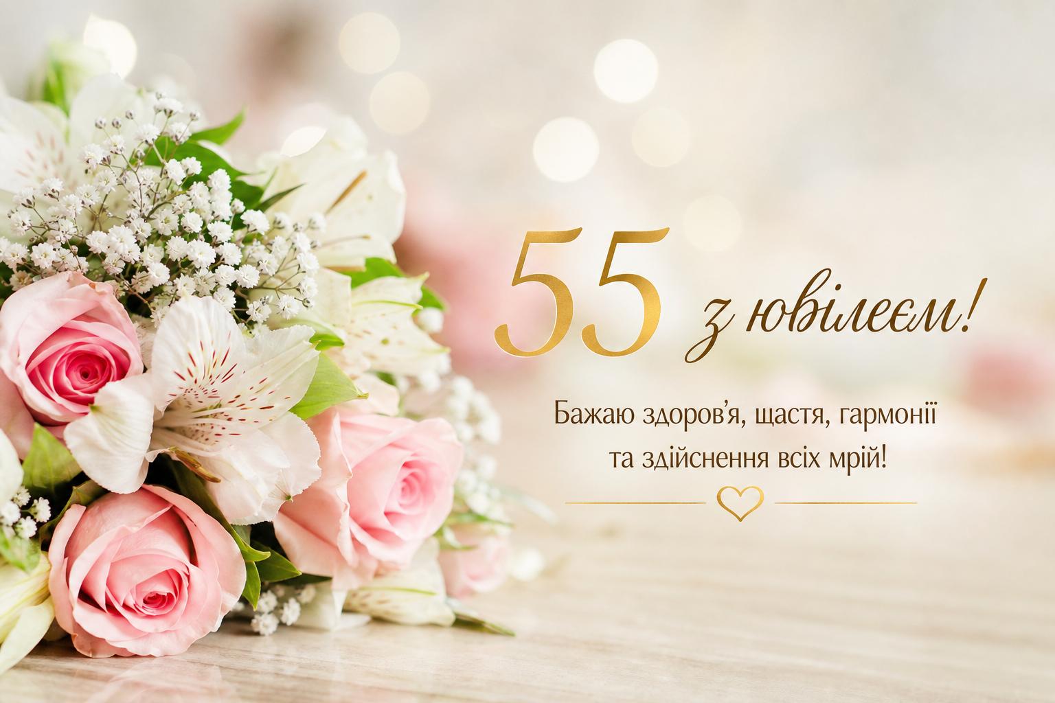 Кращі привітання на Ювілей 55 років жінці українською. Короткі побажання для СМС Кращі привітання на Ювілей 55 років жінці українською. Короткі побажання для СМС фото