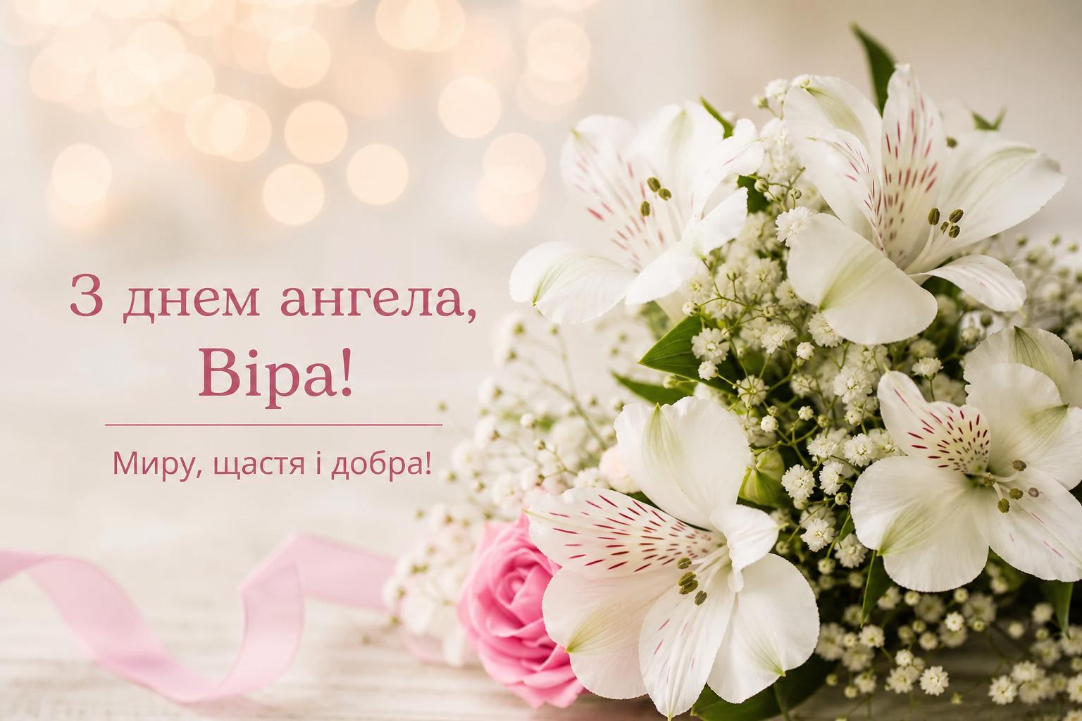 Привітання з днем ангела Віри простими словами. Короткі побажання (для СМС) з днем ангела Віри Привітання з днем ангела Віри простими словами. Короткі побажання (для СМС) з днем ангела Віри фото
