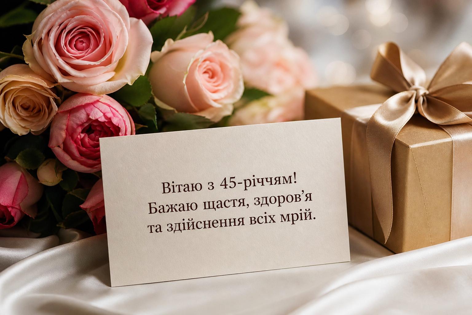 СМС привітання на Ювілей 45 років у прозі, до сліз. Привітання з 45-річчям у прозі своїми словами СМС привітання на Ювілей 45 років у прозі, до сліз. Привітання з 45-річчям у прозі своїми словами фото