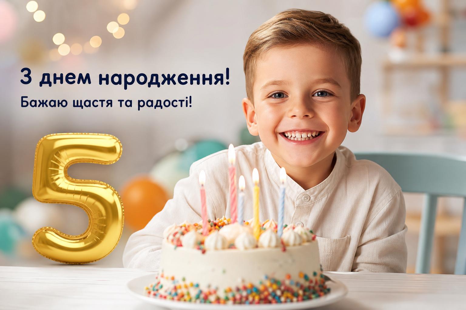 Щирі привітання з днем народження дитині на 5 років простими словами