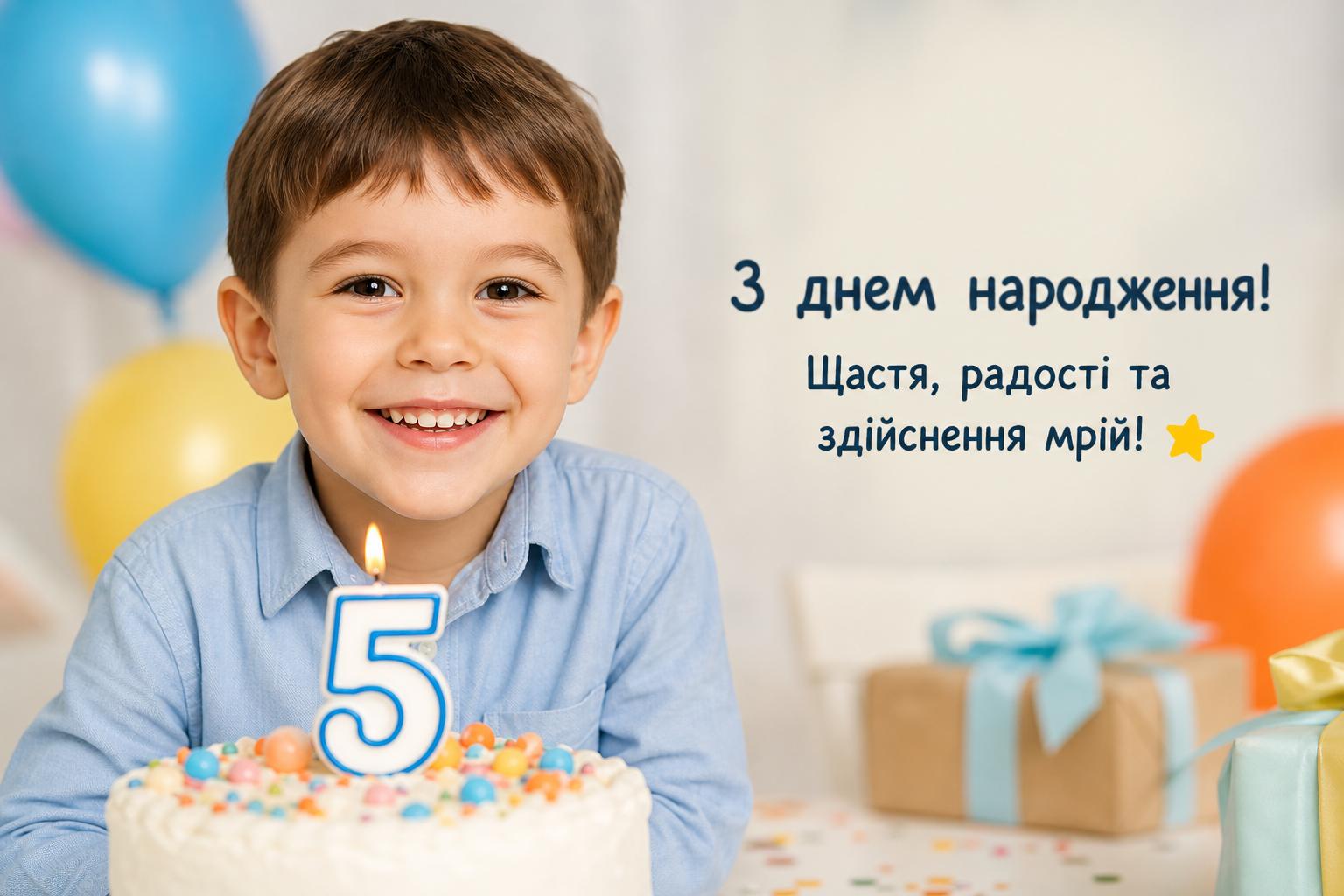 Щирі привітання з днем народження дитині на 5 років простими словами. Короткі побажання (для СМС) Щирі привітання з днем народження дитині на 5 років простими словами. Короткі побажання (для СМС) фото