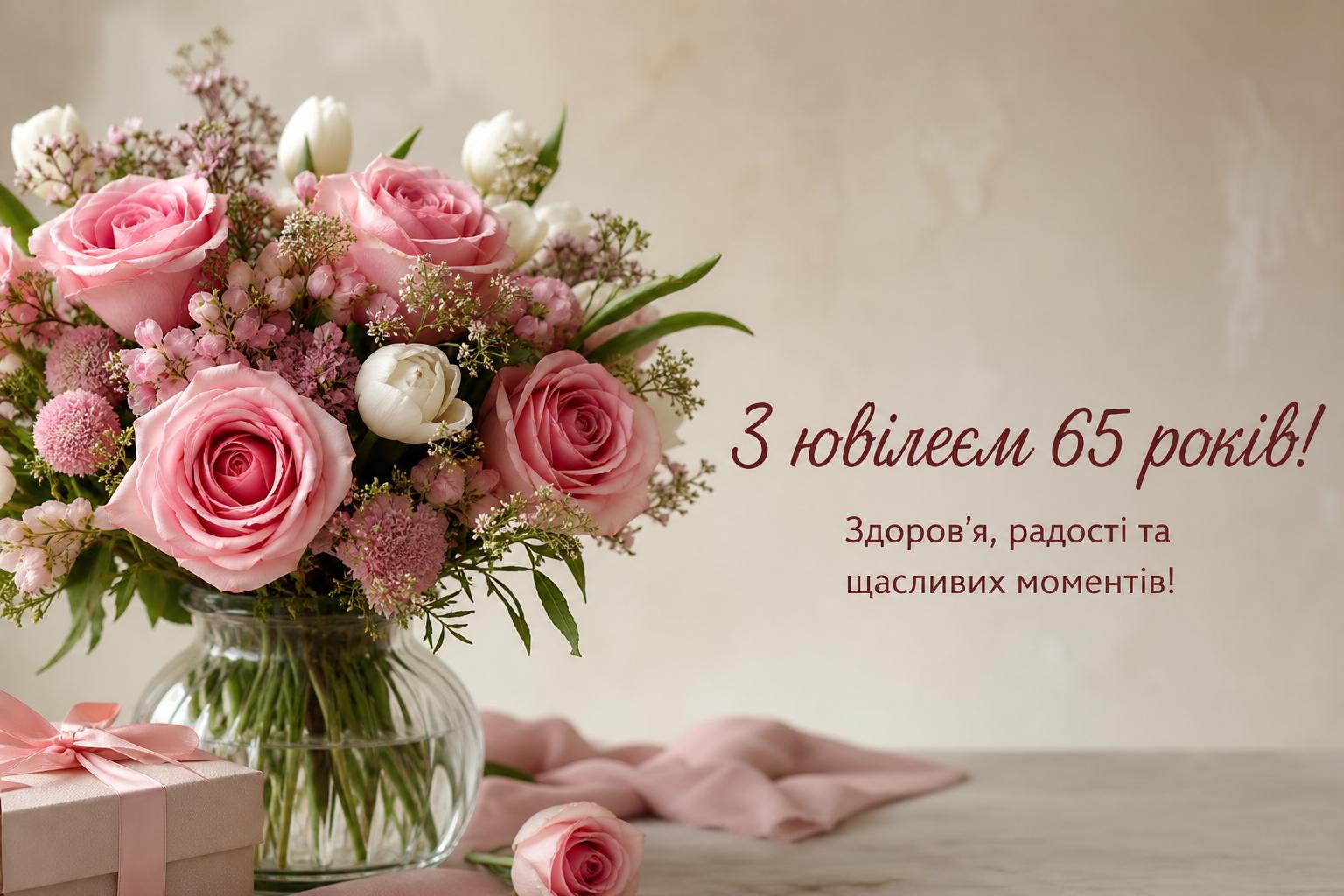 Привітання на Ювілей 65 років жінці своїми словами