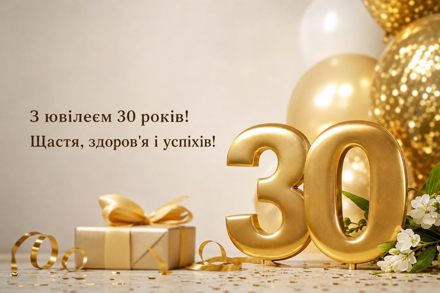 СМС привітання на Ювілей 30 років простими словами