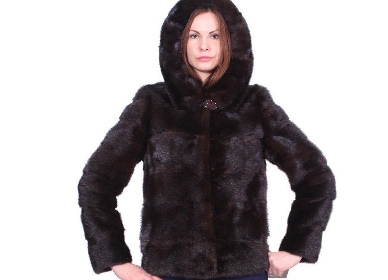 Норка поперечка з капюшоном автоледі