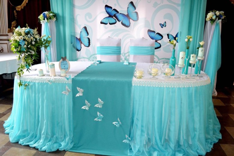 Прикраса залу у бірюзовому кольорі