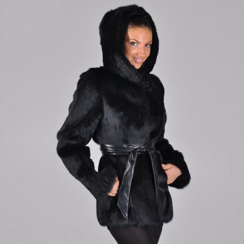 Коротка норкова шуба з капюшоном