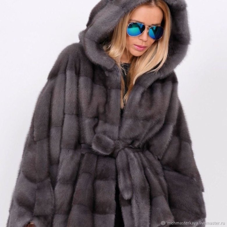 Норкова шуба кажан з капюшоном