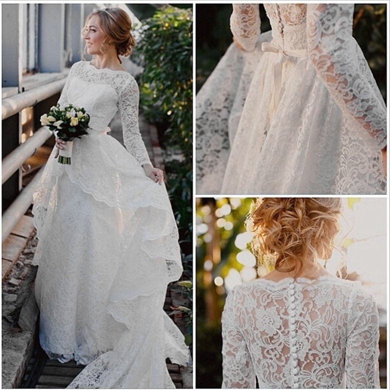 Довге весільне мереживне плаття з довгим рукавом
