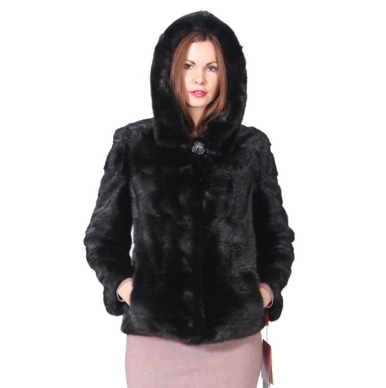 Шуба чорна автоледі з капюшоном 56 розмір