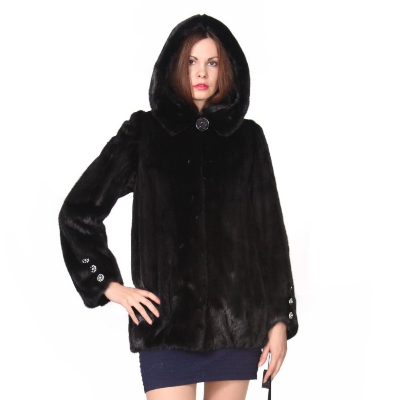 Шуба норкова чорна з капюшоном Monica Rindi