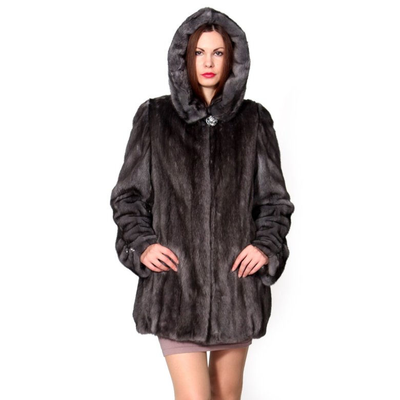 Норкова шуба з капюшоном модель 1203