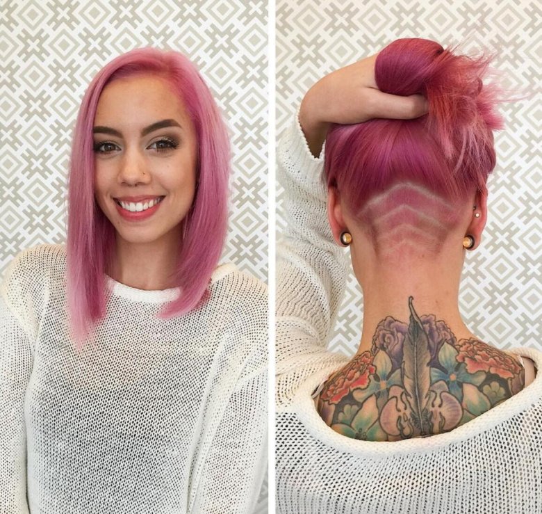 Локони на середнє волосся з голеною потилицею