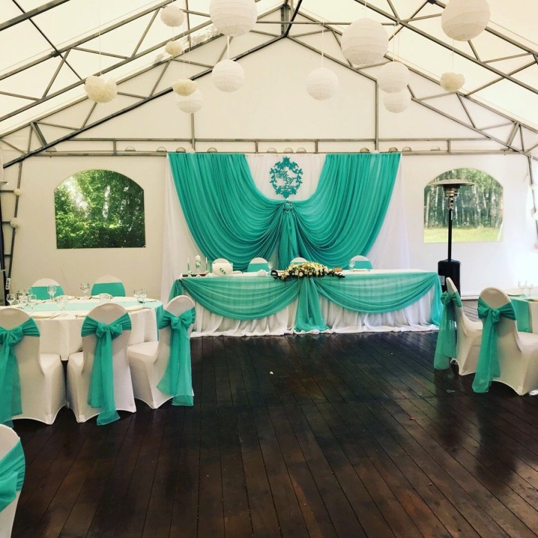 Прикраса весільного залу у бірюзових тонах