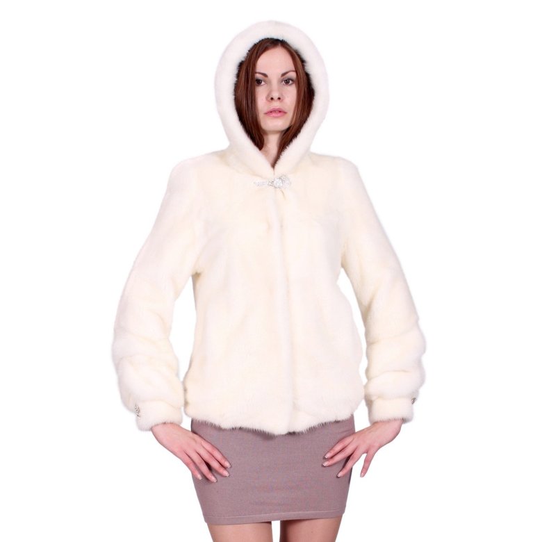 Шуба норкова біла з капюшоном Віта Понті