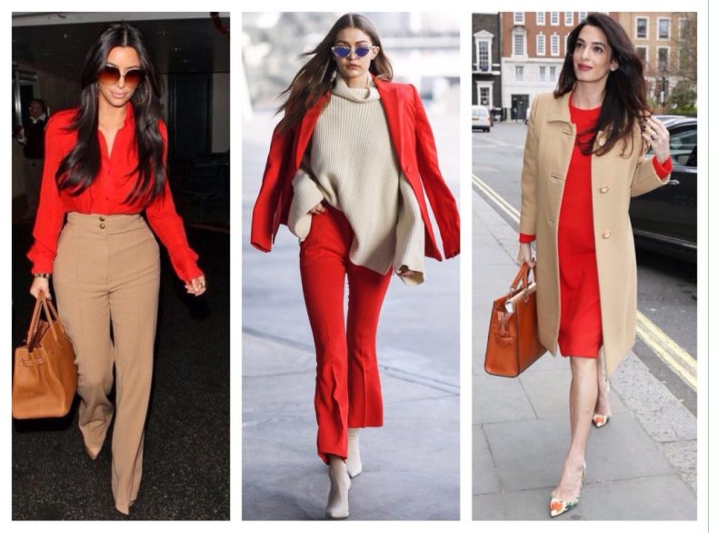 Бежевий з червоним в одязі