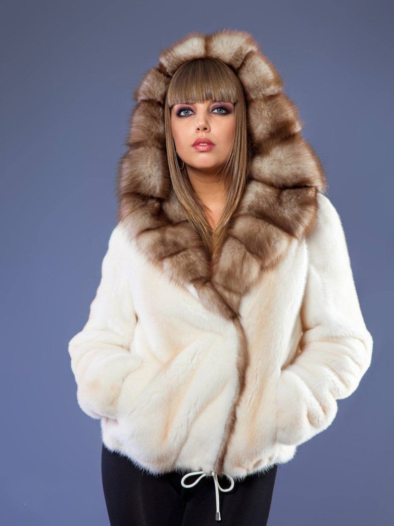 Шуба норка автоледі з капюшоном