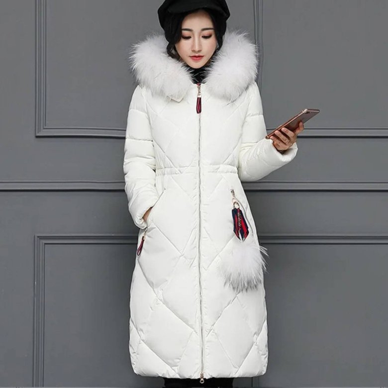 Білий довгий пуховик жіночий