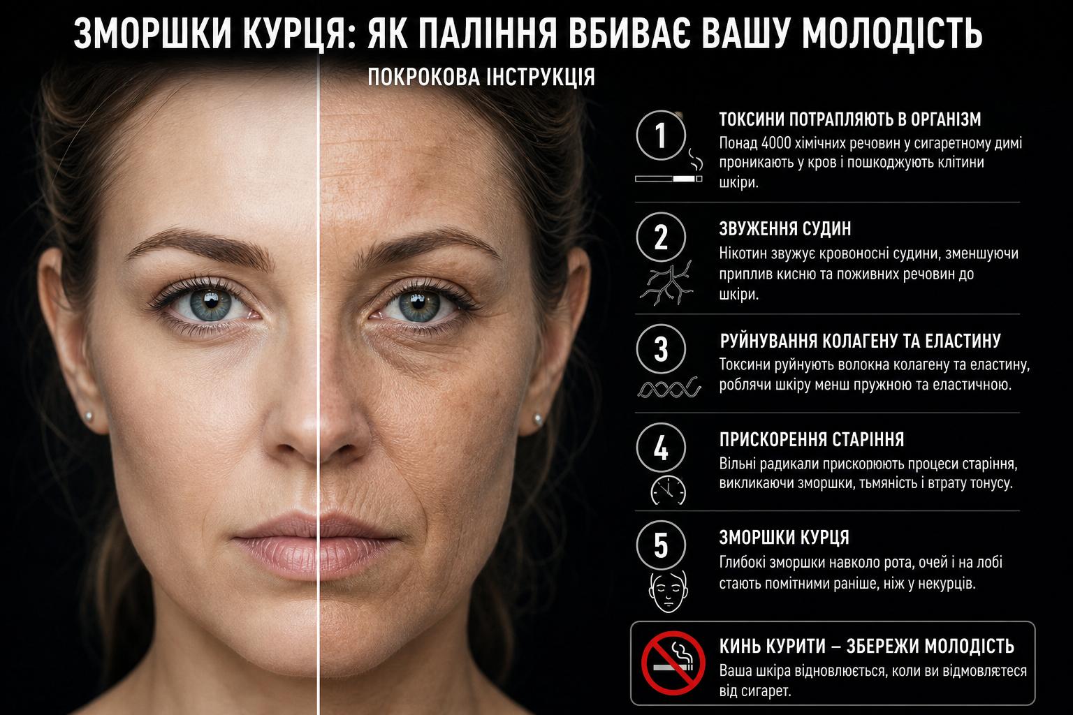 Зморшки курця: як паління вбиває вашу молодість. Покрокова інструкція Зморшки курця: як паління вбиває вашу молодість. Покрокова інструкція