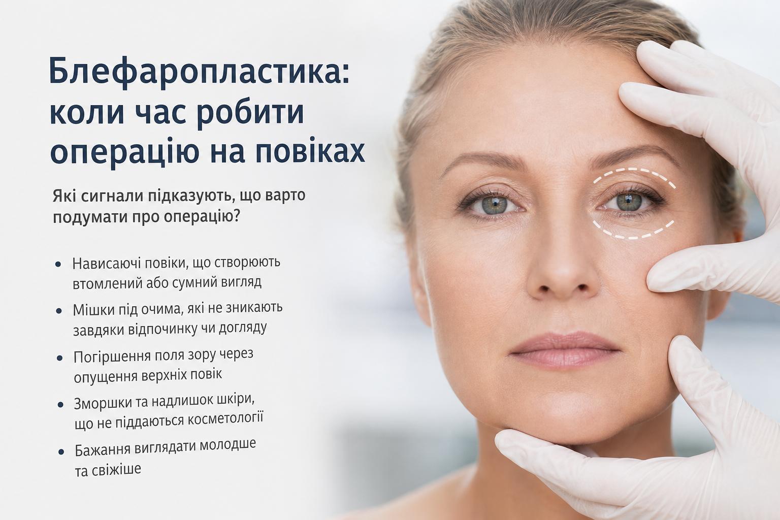 Блефаропластика: коли час робити операцію на повіках. Які сигнали підказують, що варто подумати про операцію? Блефаропластика: коли час робити операцію на повіках. Які сигнали підказують, що варто подумати про операцію?