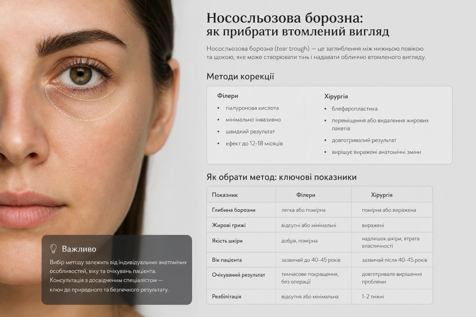 Нососльозова борозна: як прибрати втомлений вигляд. Які показники допоможуть вибрати між філерами й хірургією? Нососльозова борозна: як прибрати втомлений вигляд. Які показники допоможуть вибрати між філерами й хірургією?