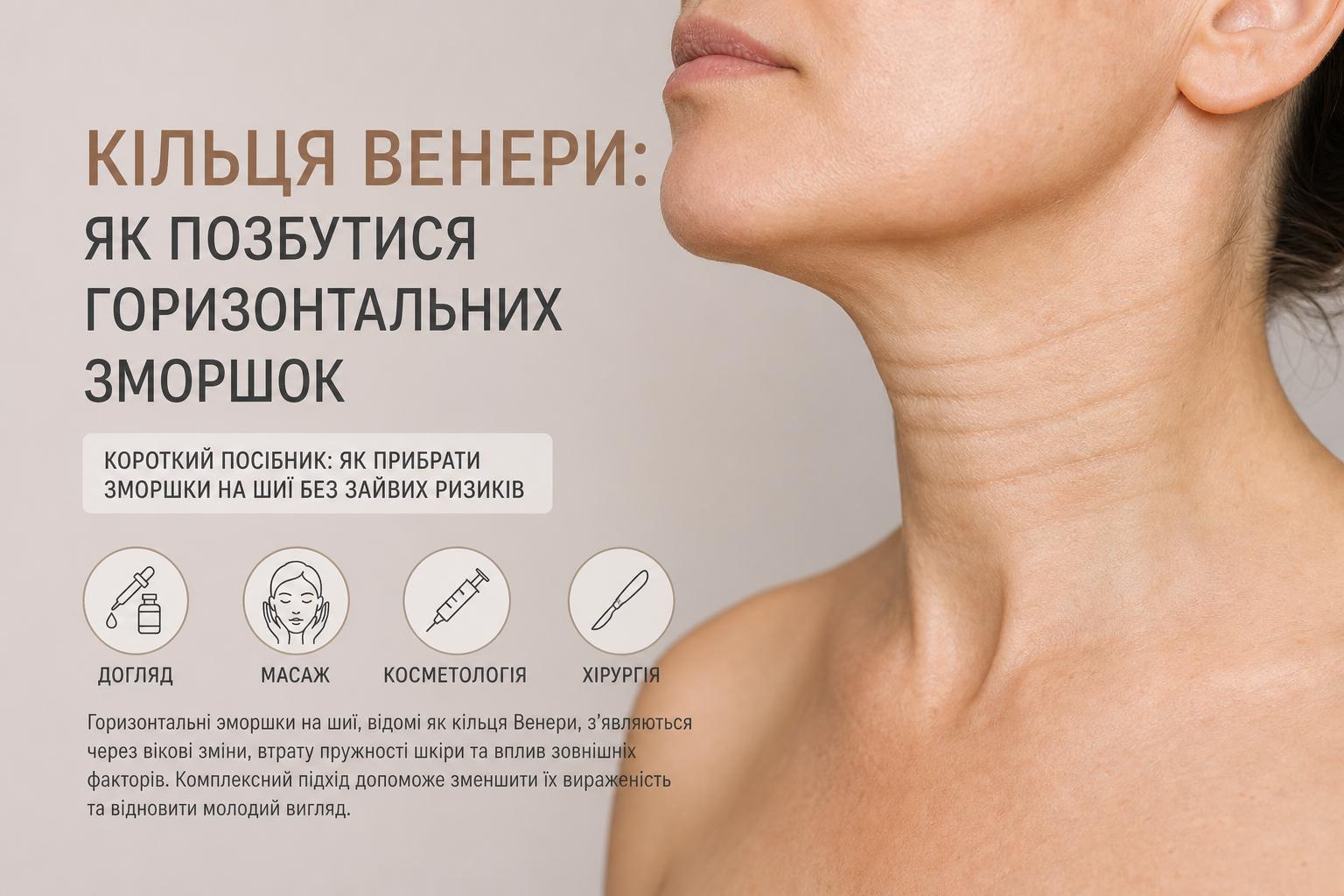 Кільця Венери: як позбутися горизонтальних зморшок. Короткий посібник: як прибрати зморшки на шиї без зайвих ризиків Кільця Венери: як позбутися горизонтальних зморшок. Короткий посібник: як прибрати зморшки на шиї без зайвих ризиків