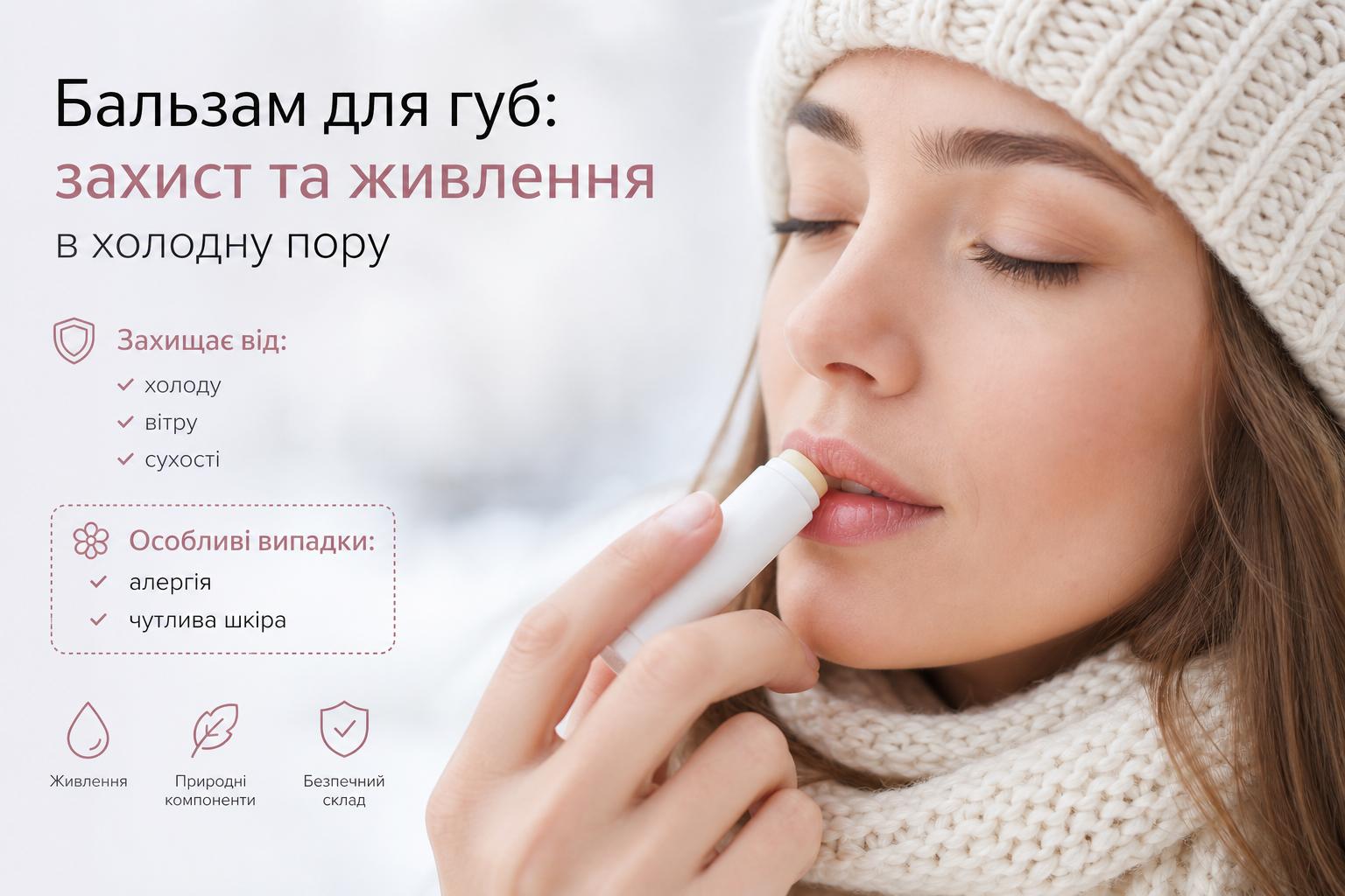 Бальзам для губ: захист та живлення в холодну пору. Особливі випадки: алергія та чутлива шкіра Бальзам для губ: захист та живлення в холодну пору. Особливі випадки: алергія та чутлива шкіра