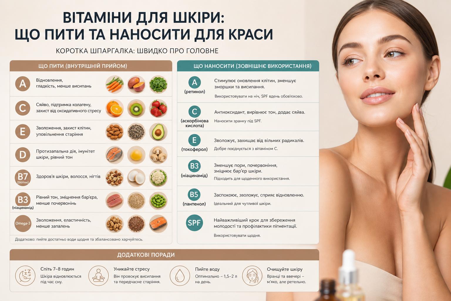 Вітаміни для шкіри: що пити та наносити для краси. Коротка шпаргалка: швидко про головне Вітаміни для шкіри: що пити та наносити для краси. Коротка шпаргалка: швидко про головне