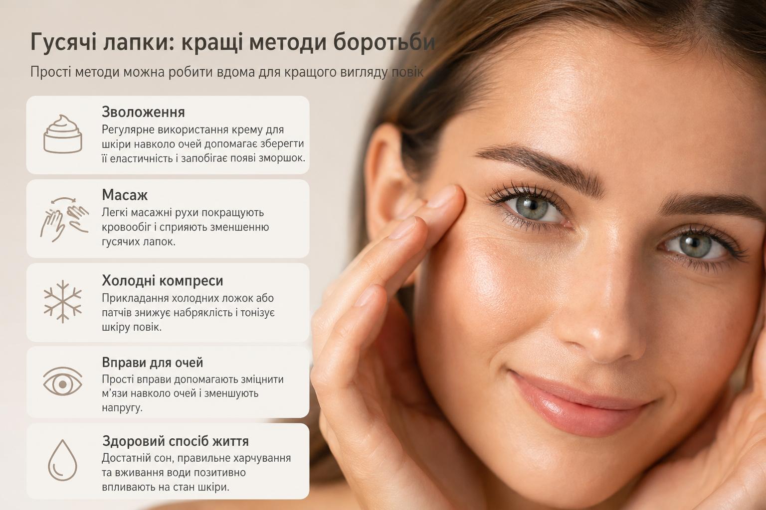 Гусячі лапки: кращі методи боротьби зі зморшками. Які прості методи можна робити вдома для кращого вигляду повік? Гусячі лапки: кращі методи боротьби зі зморшками. Які прості методи можна робити вдома для кращого вигляду повік?