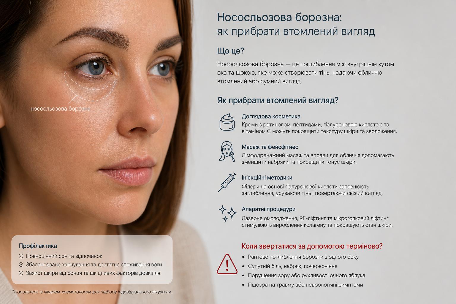Нососльозова борозна: як прибрати втомлений вигляд. Коли звертатися за допомогою терміново? Нососльозова борозна: як прибрати втомлений вигляд. Коли звертатися за допомогою терміново?