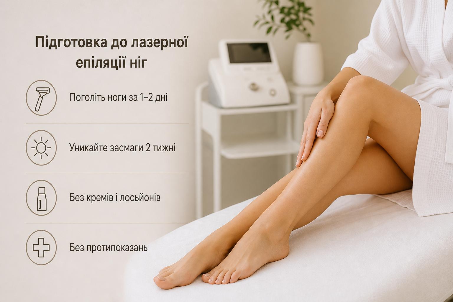 Підготовка до лазерної епіляції ніг. Пам'ятка перед процедурою — короткий чекліст Підготовка до лазерної епіляції ніг. Пам'ятка перед процедурою — короткий чекліст
